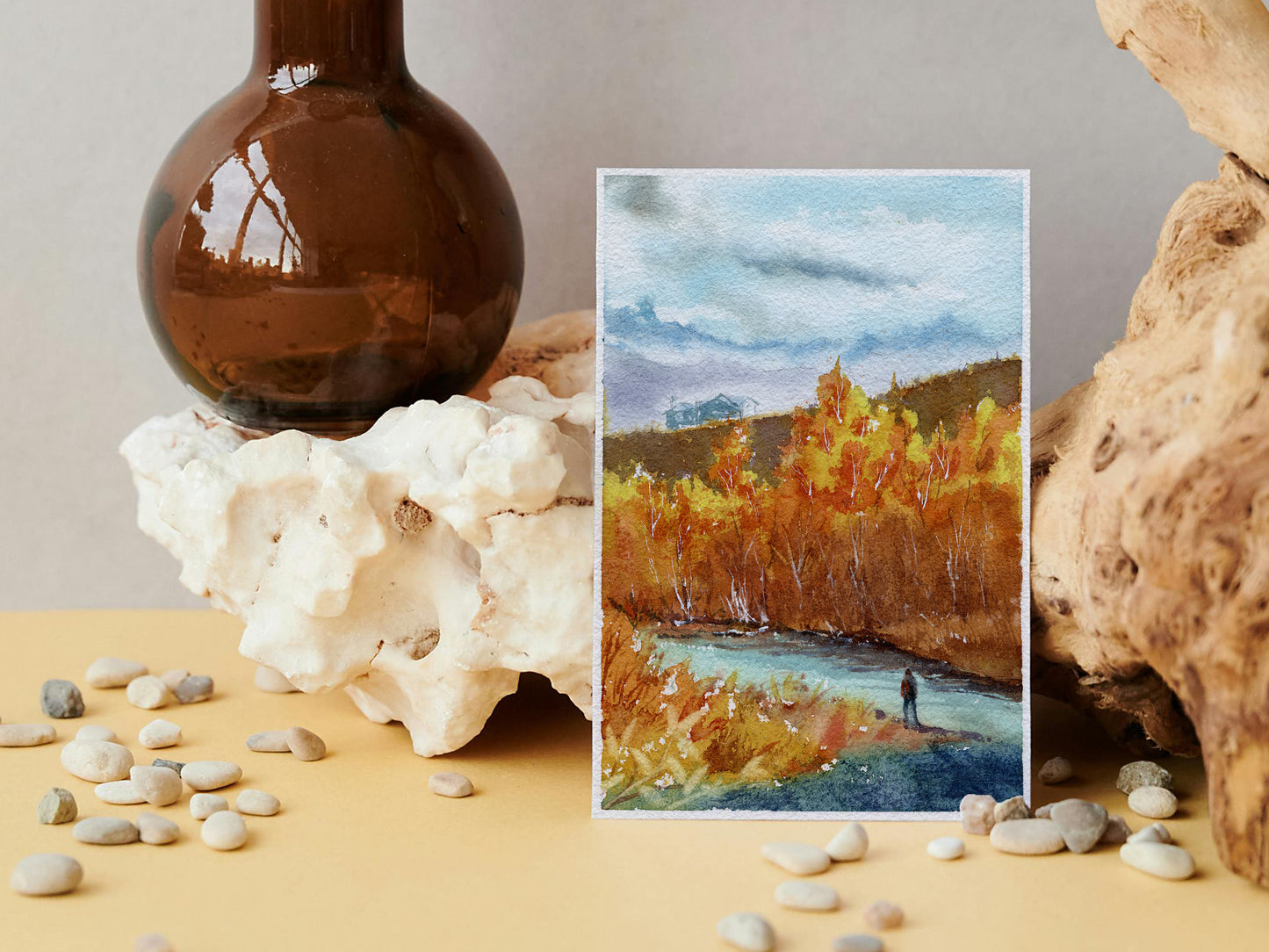 Fall Scene Watercolor Art Print