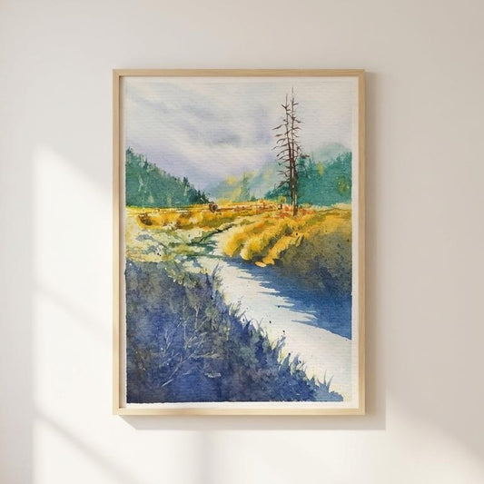 Autumn Watercolor Art Print – Utah Fall Trail, 5x7 | Nature Wall Art