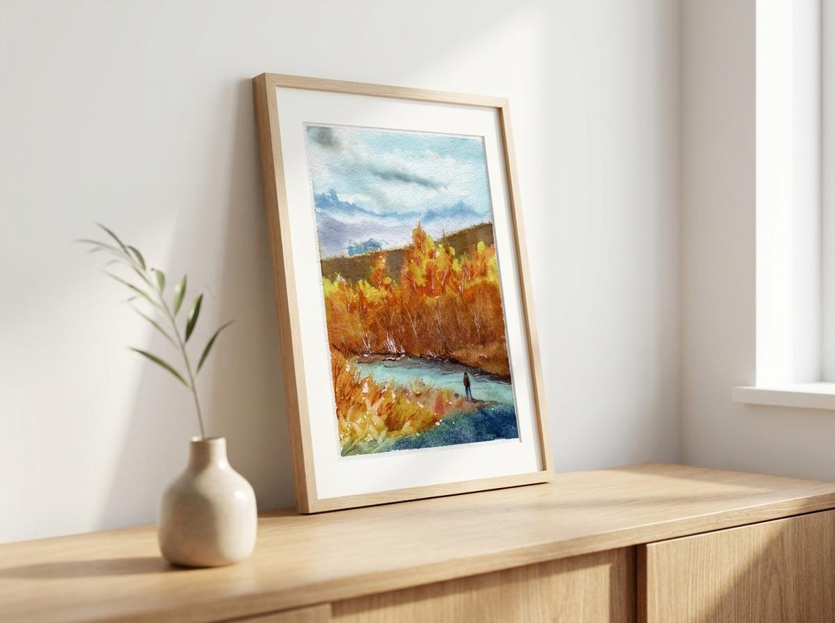 Riverbank golden trees Art Print | 5x7