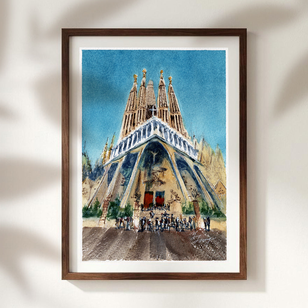 Barcelona Sagrada Familia Painting Watercolor Art Print | 5x7