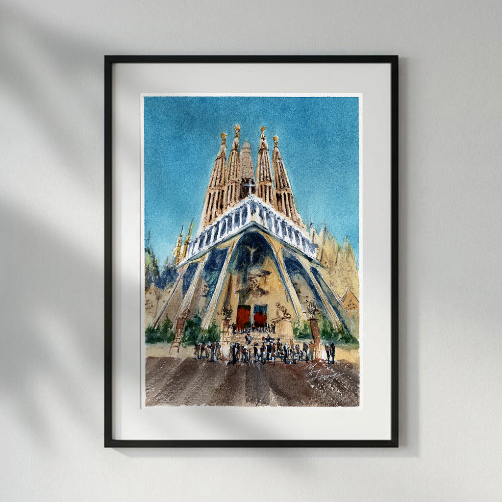 Barcelona Sagrada Familia Painting Watercolor Art Print | 5x7