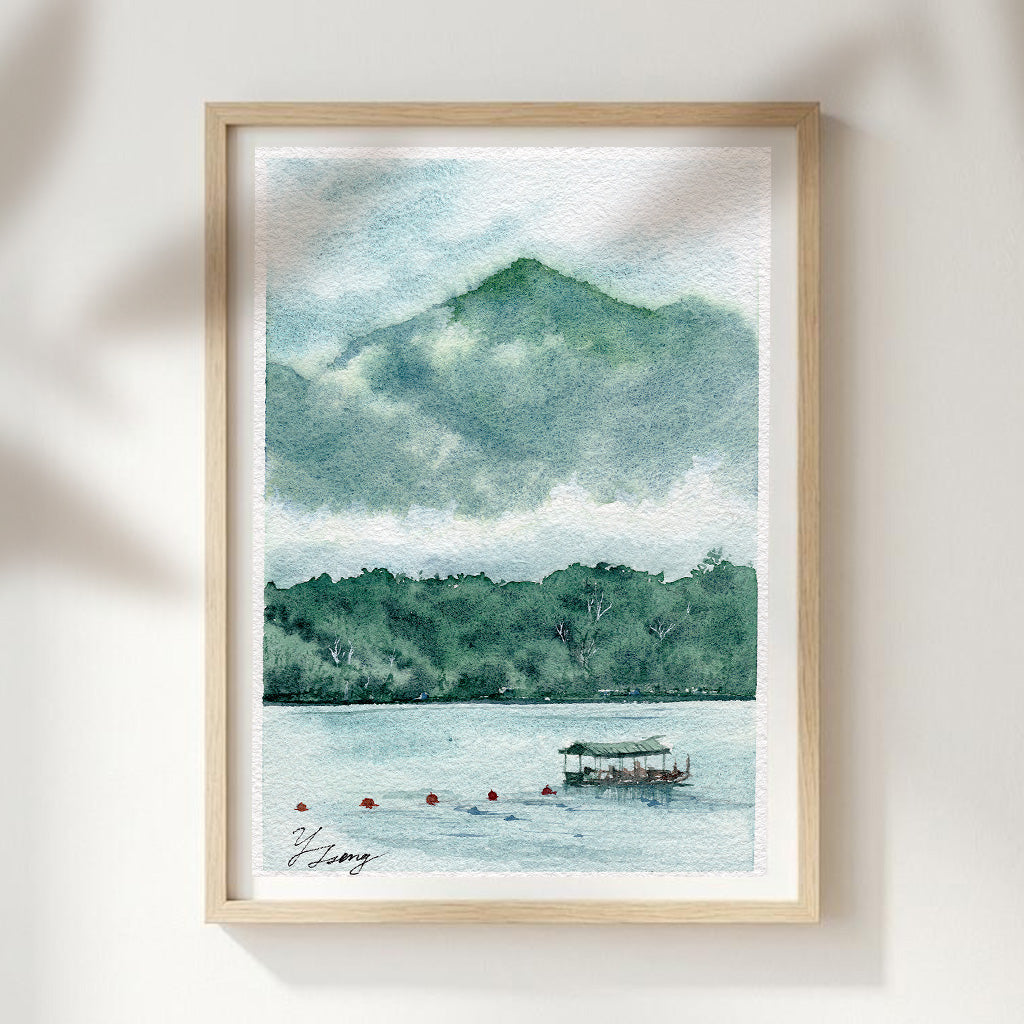 Sun Moon Lake Taiwan Watercolor Art Print | 5x7