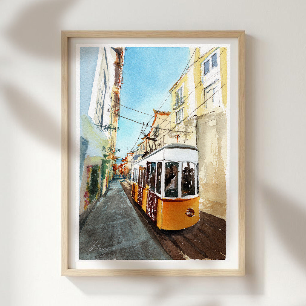 Lisbon city cable car Watercolor Art Print | 5x7