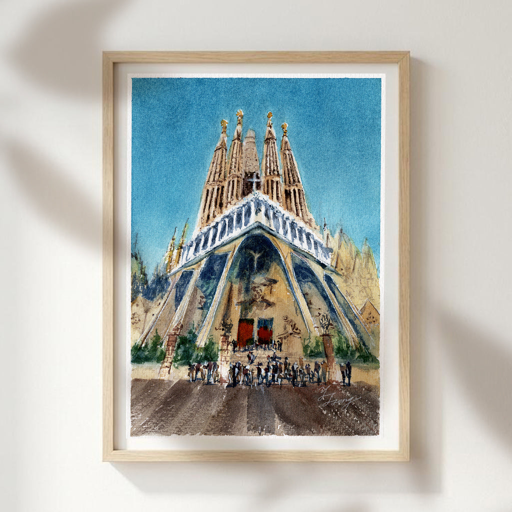 Barcelona Sagrada Familia Painting Watercolor Art Print | 5x7
