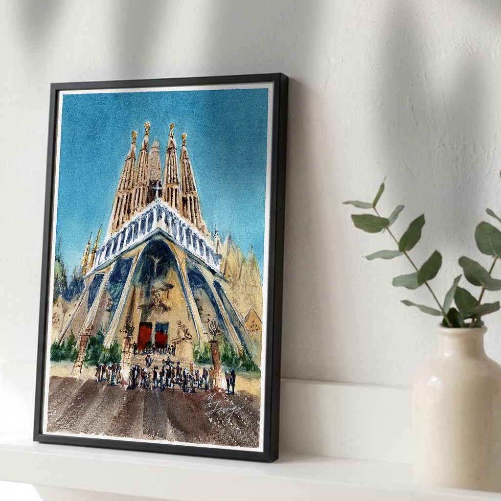 Barcelona Sagrada Familia Painting Watercolor Art Print | 5x7