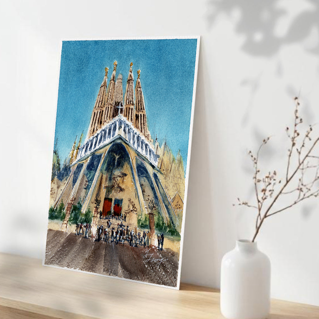Barcelona Sagrada Familia Painting Watercolor Art Print | 5x7