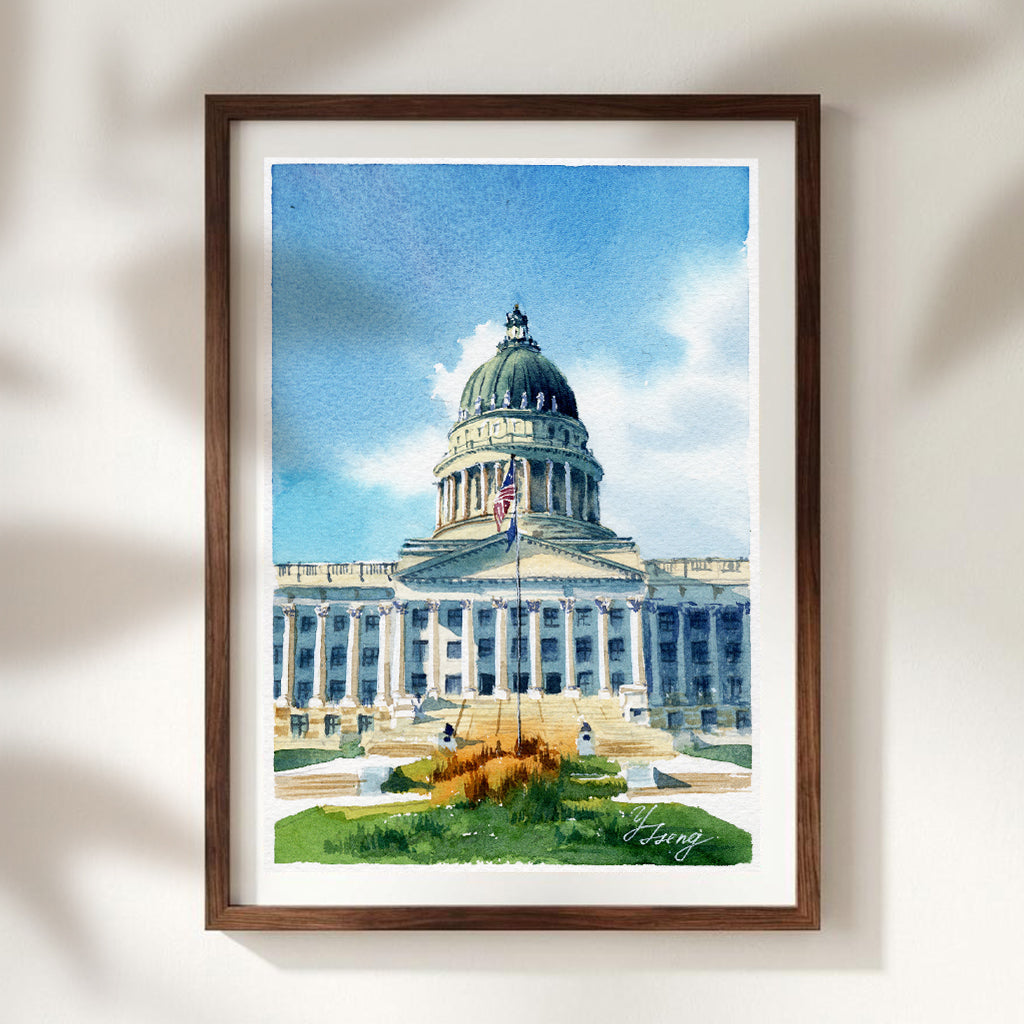 Utah Capitol Painting Watercolor Art Print | 5x7