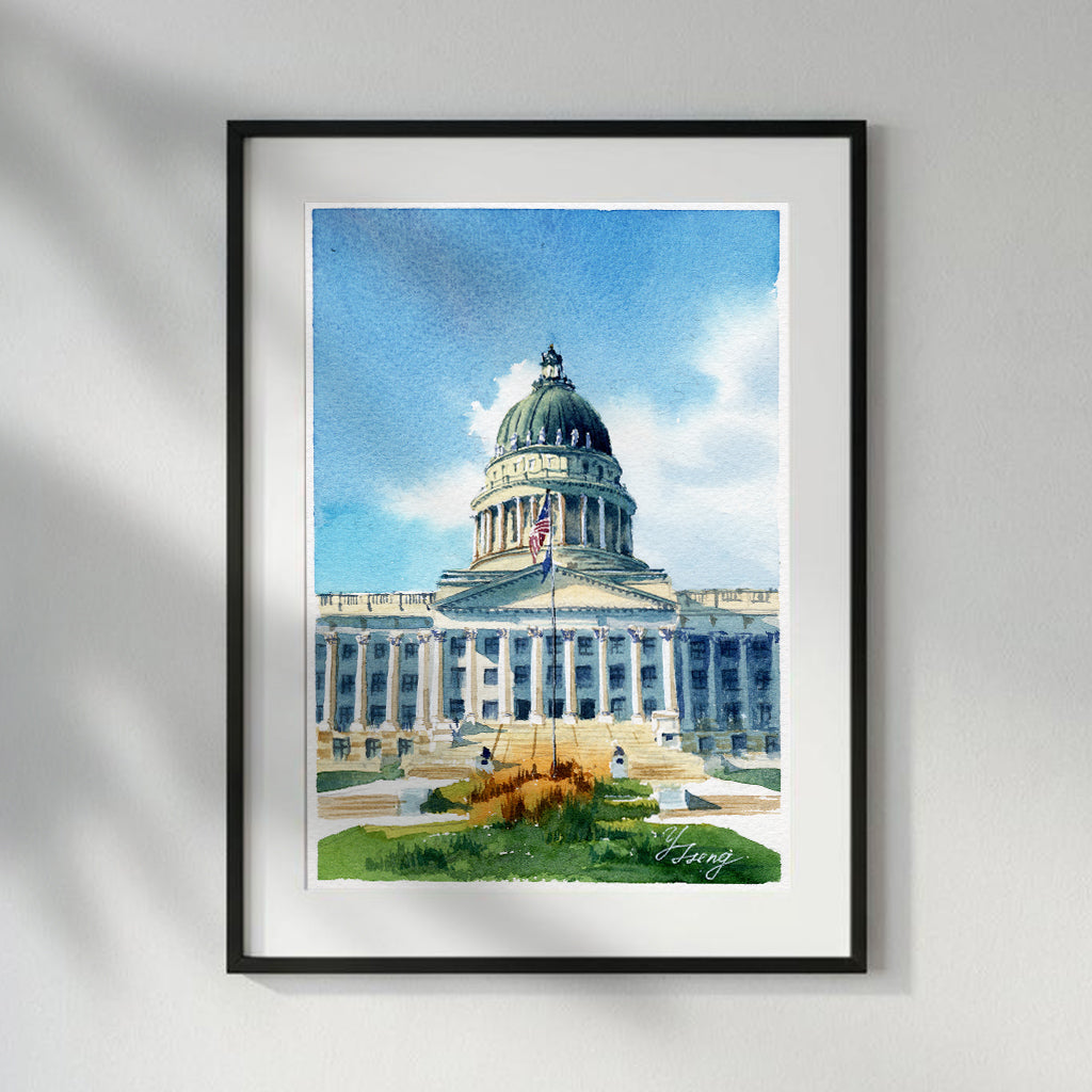 Utah Capitol Painting Watercolor Art Print | 5x7