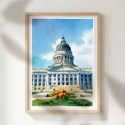 Utah Capitol Painting Watercolor Art Print | 5x7