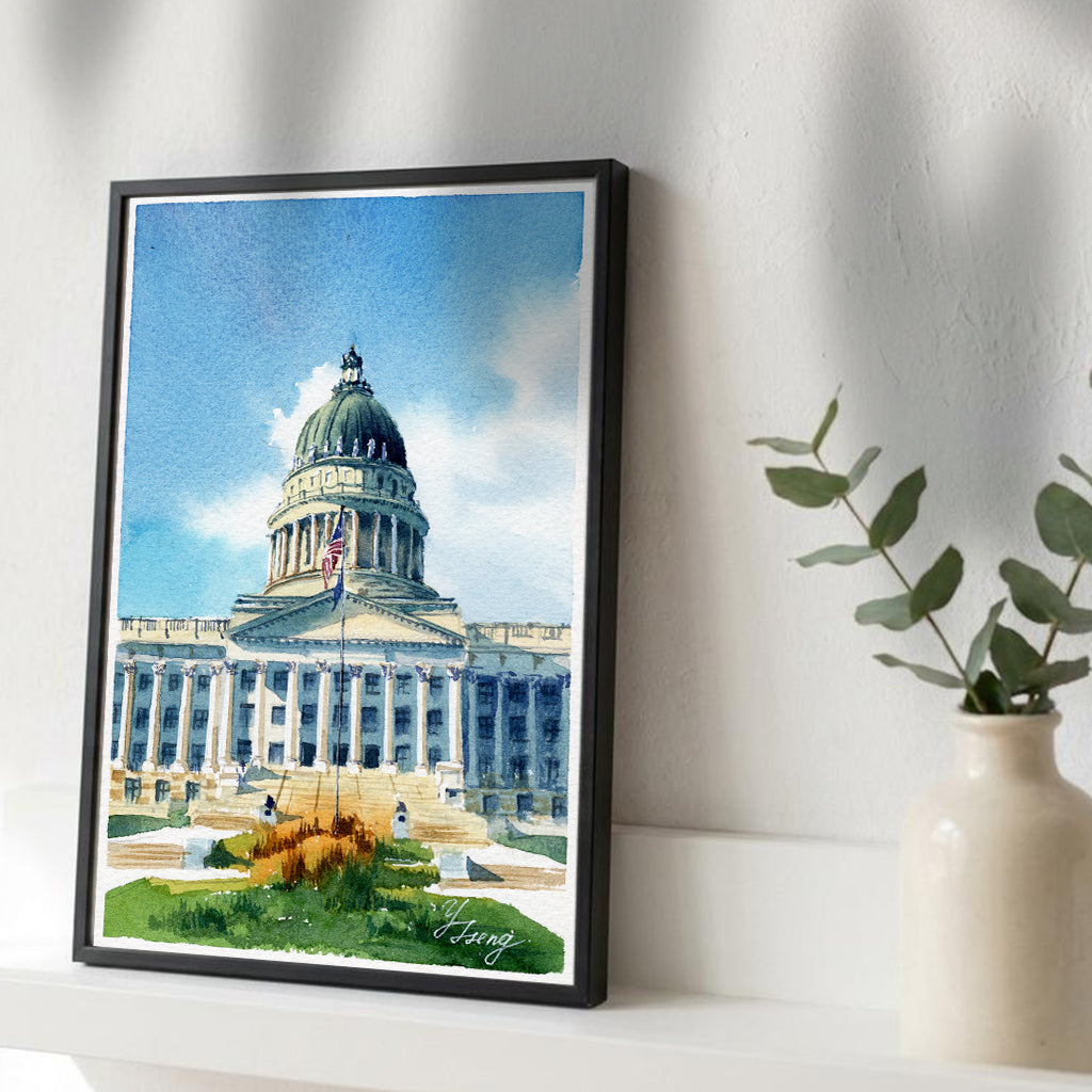 Utah Capitol Painting Watercolor Art Print | 5x7