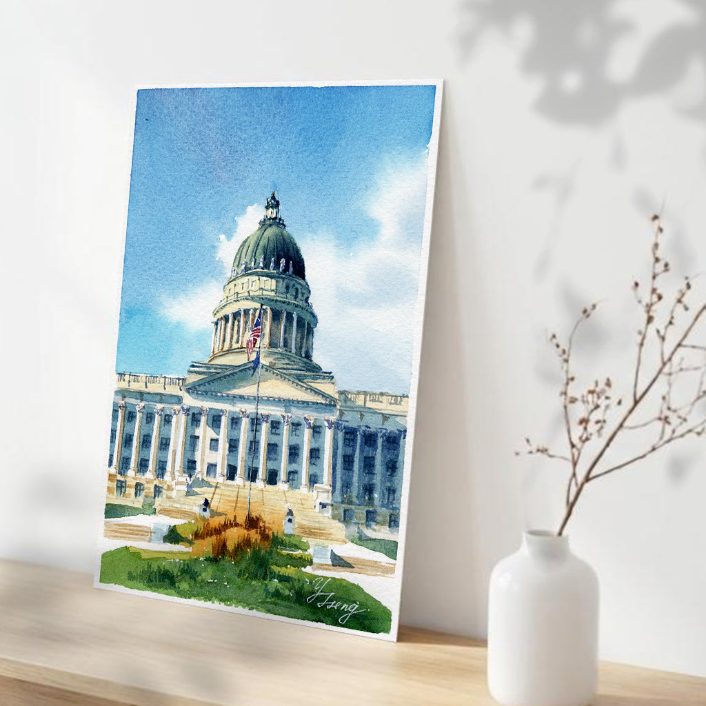 Utah Capitol Painting Watercolor Art Print | 5x7
