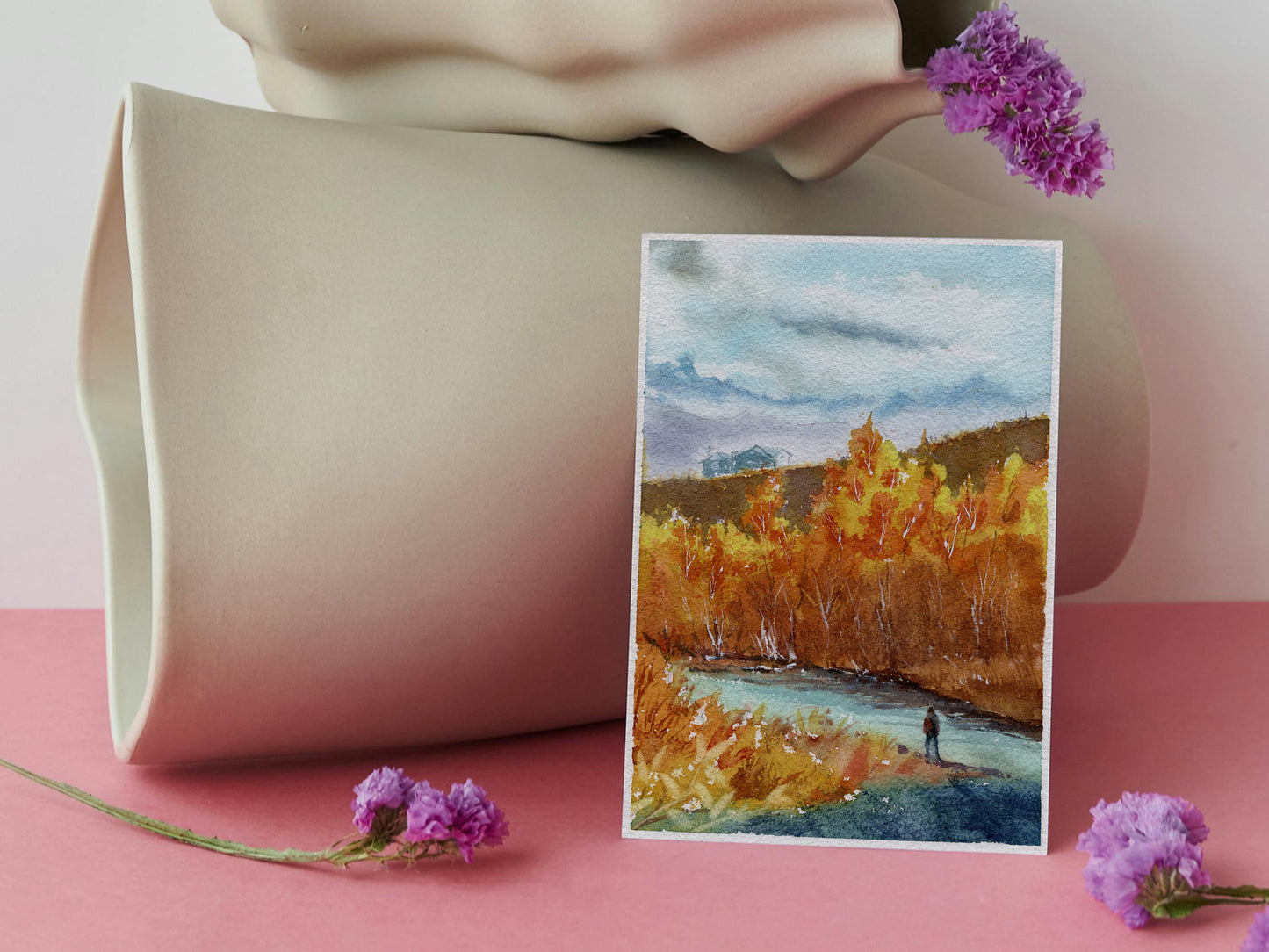Riverbank golden trees Art Print | 5x7