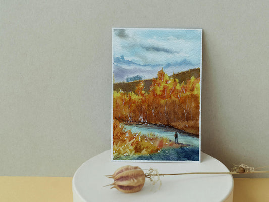 Fall Scene Watercolor Art Print
