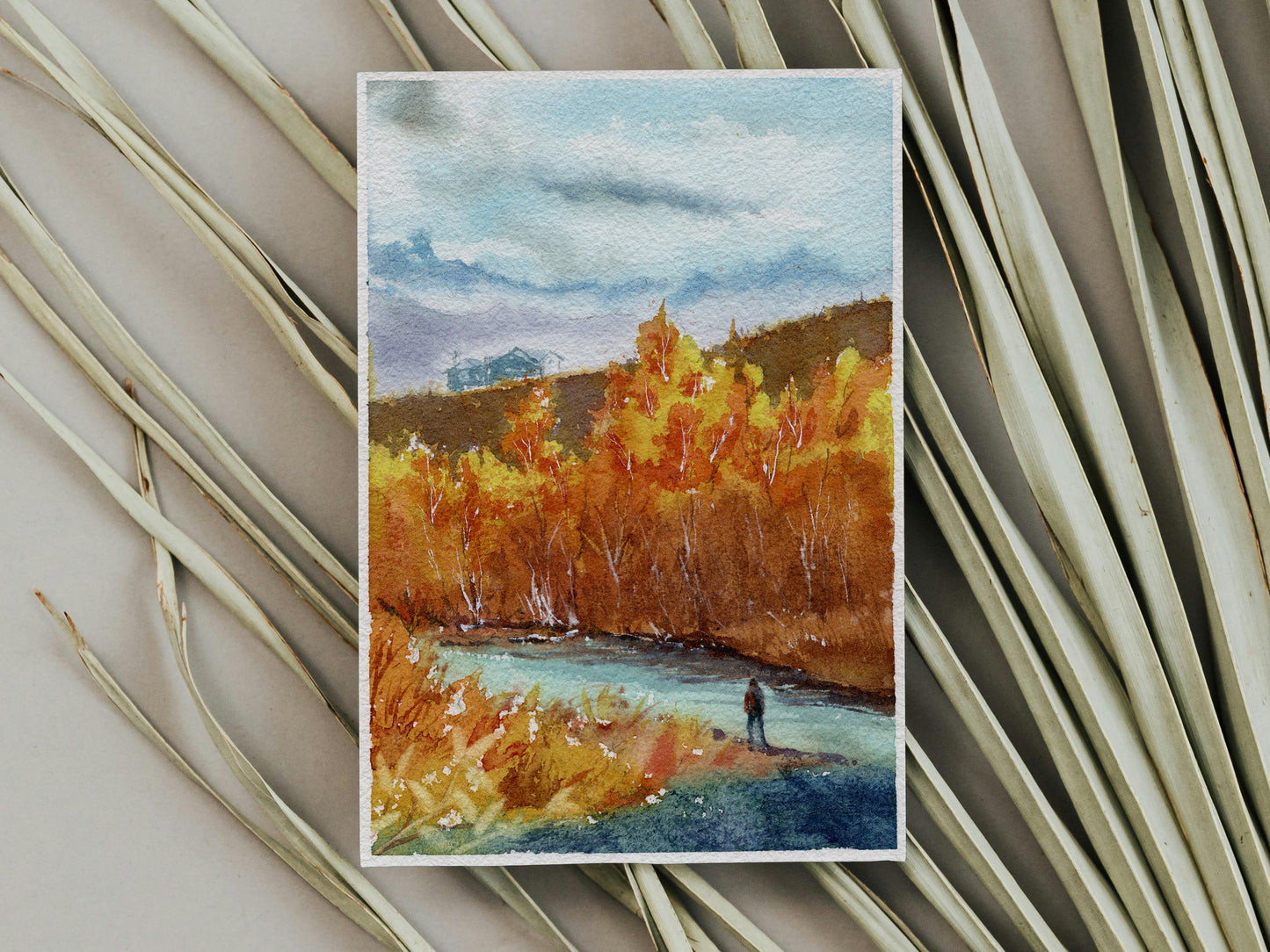 Fall Scene Watercolor Art Print