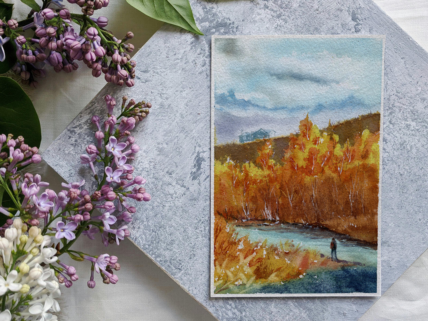 Fall Scene Watercolor Art Print