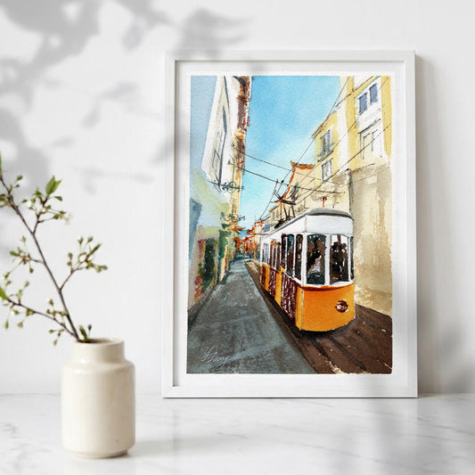 Lisbon city cable car Watercolor Art Print | 5x7