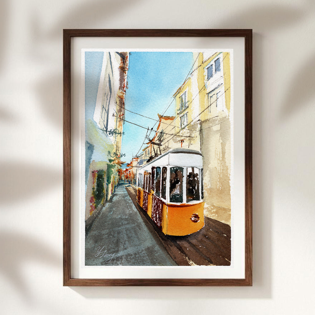 Lisbon city cable car Watercolor Art Print | 5x7