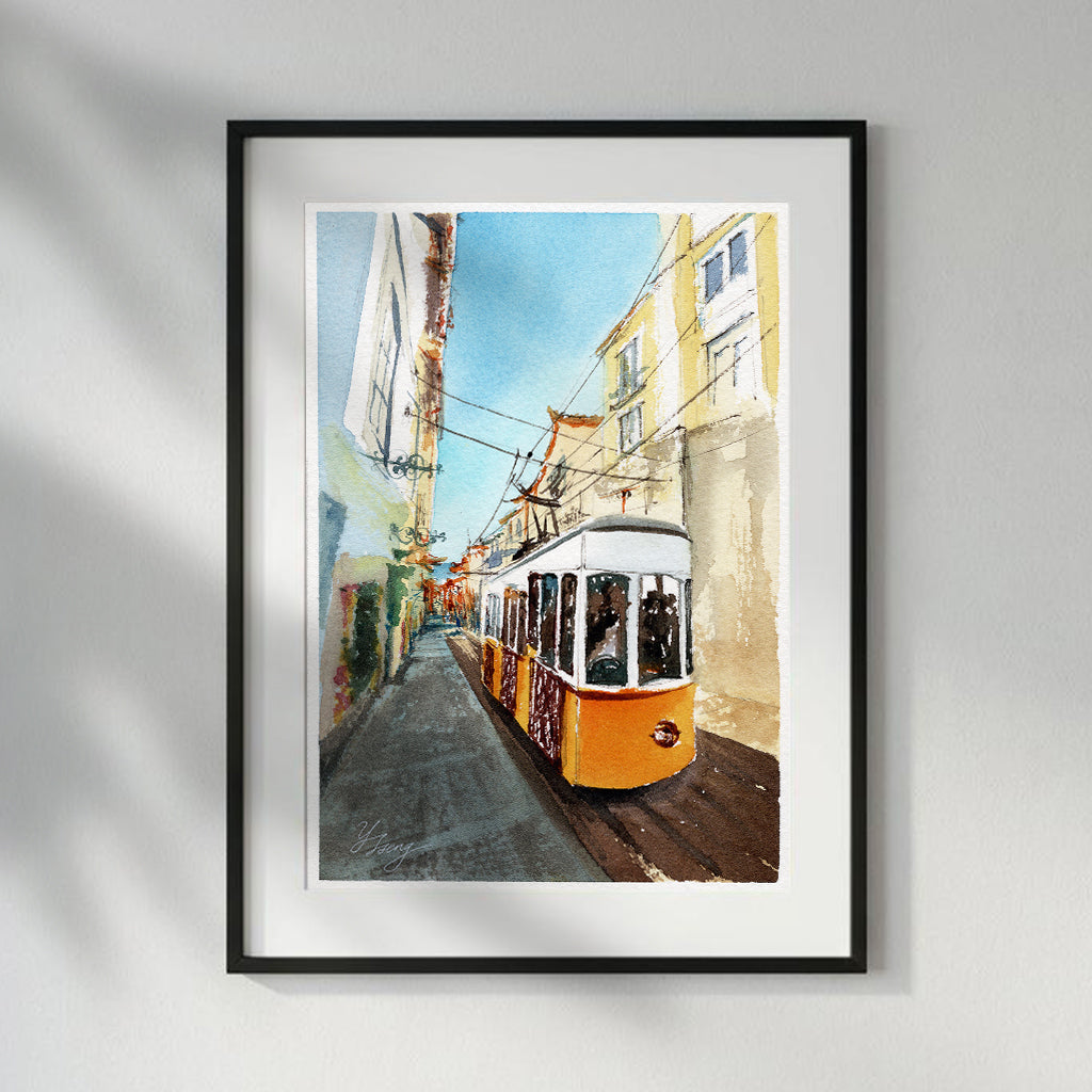 Lisbon city cable car Watercolor Art Print | 5x7