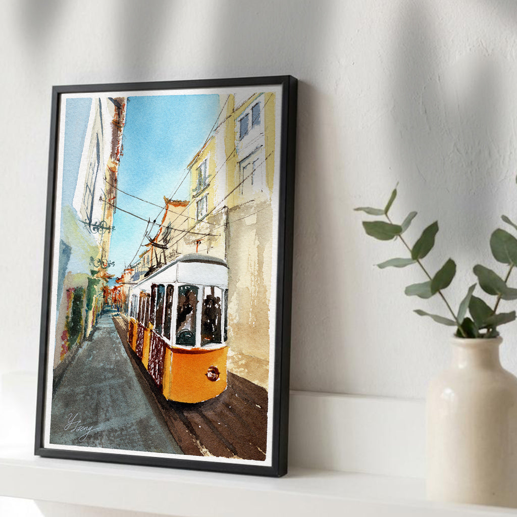 Lisbon city cable car Watercolor Art Print | 5x7