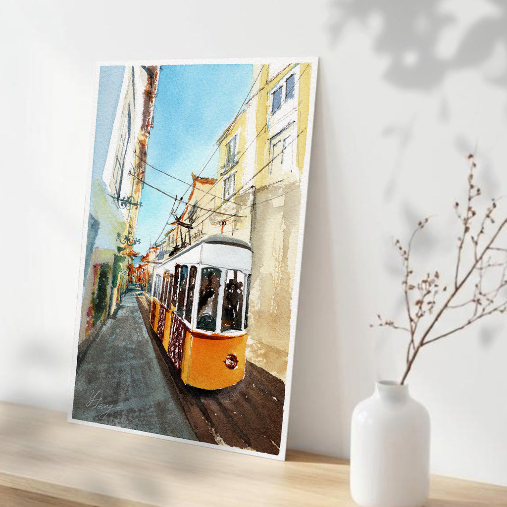 Lisbon city cable car Watercolor Art Print | 5x7