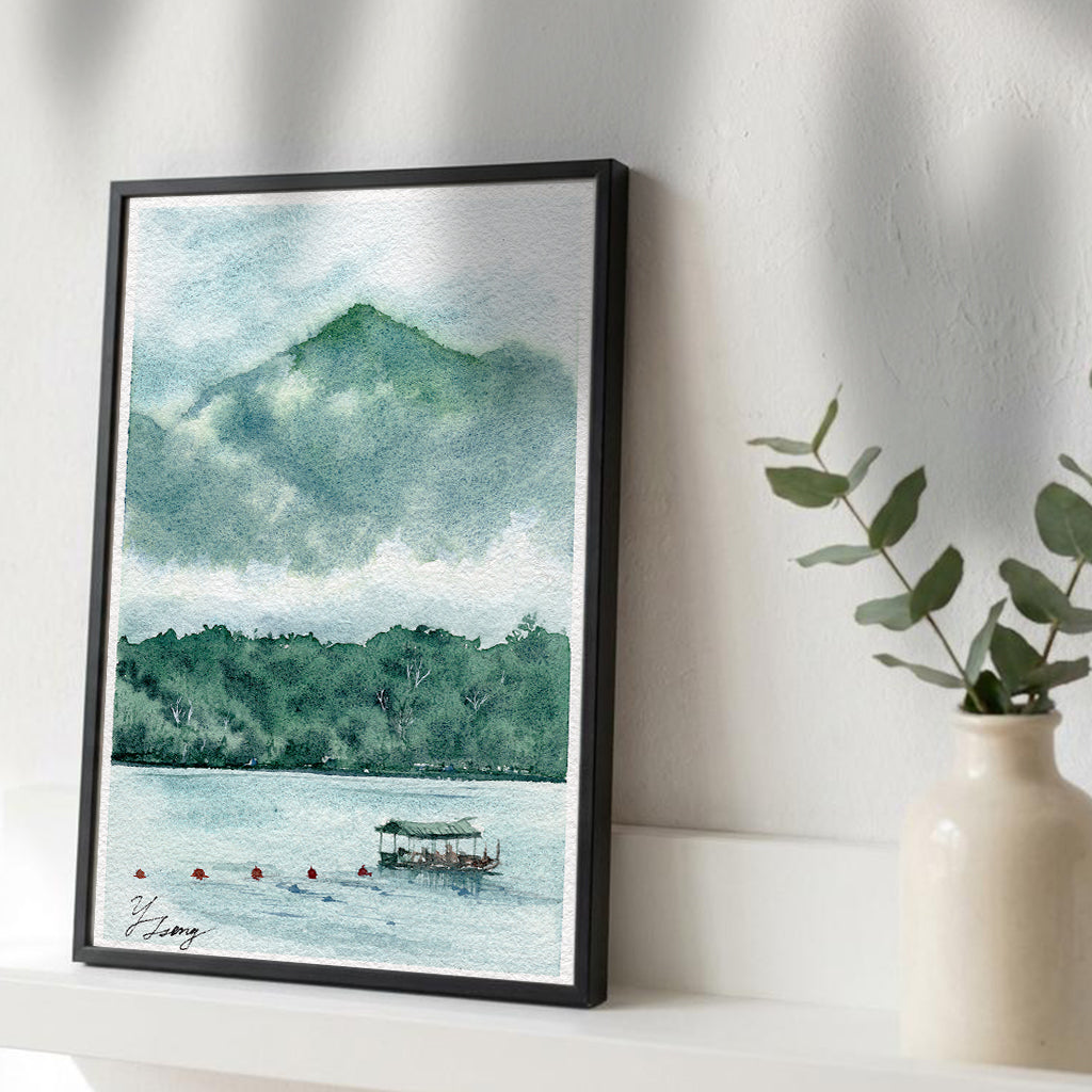 Sun Moon Lake Taiwan Watercolor Art Print | 5x7