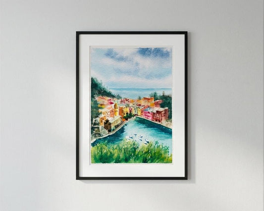 Cinque Terre Pastel Color Village Art Print | 5x7