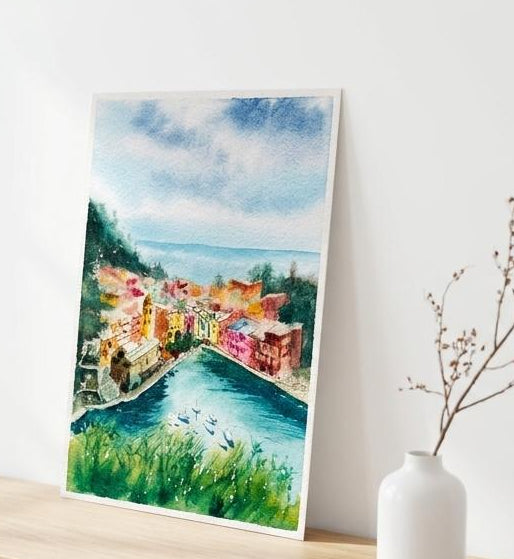 Cinque Terre Pastel Color Village Art Print | 5x7