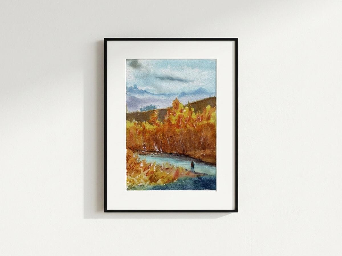 Riverbank golden trees Art Print | 5x7